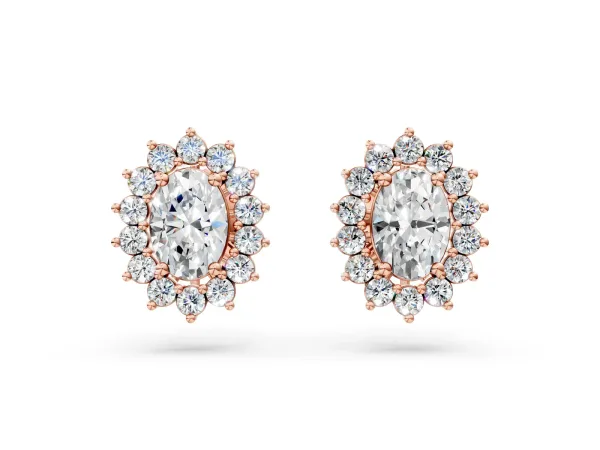 Oval Diamond Floral Halo Stud Earrings Rose gold