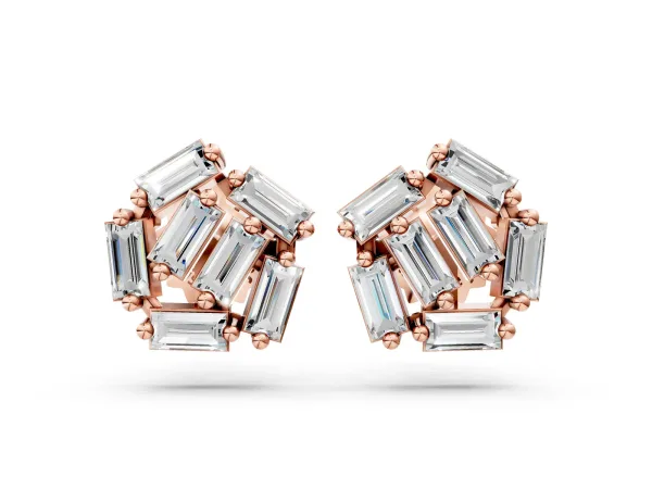Baguette Diamond Cluster Stud Earrings Rose gold