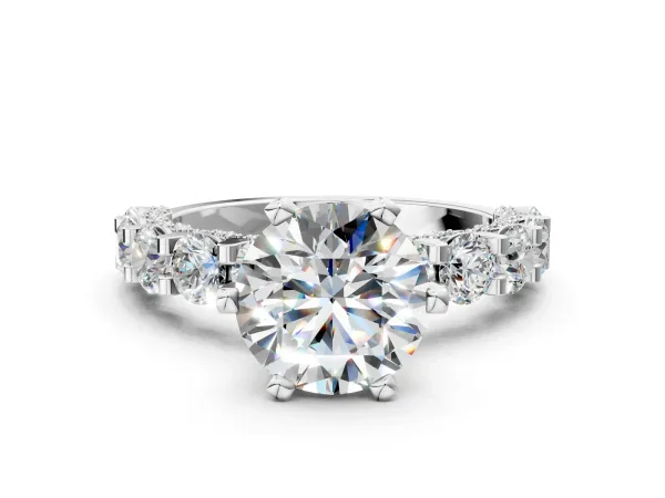 Round Diamond Mens Ring with Graduated Side Stones White gold