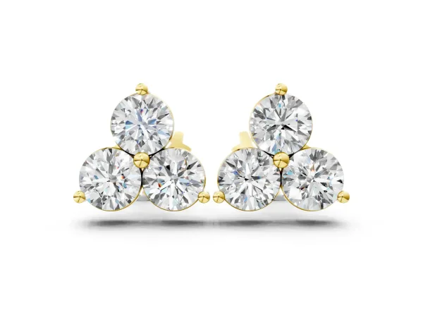 Triangular Cluster Round Diamond Stud Earrings with Prong Setting Yellow gold
