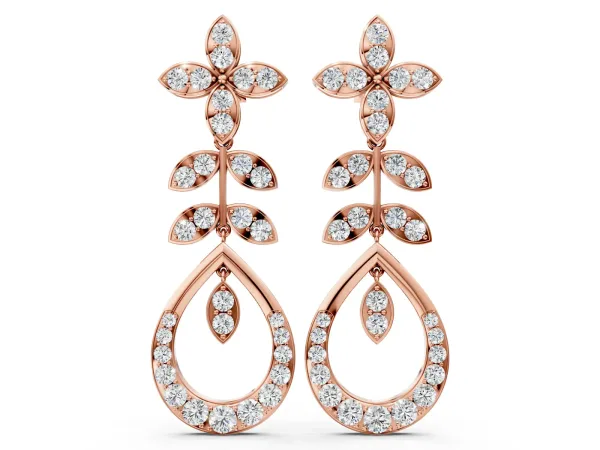 Marquise and Round Diamond Sparkling Dewdrop Drop Earrings Rose gold
