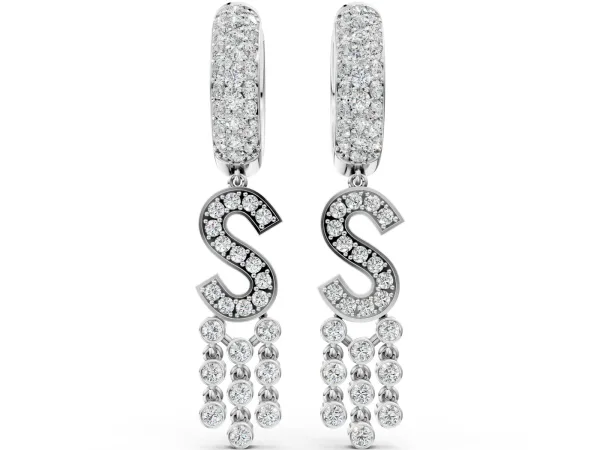 Round Diamond Initial S Huggie Hoop Earrings White gold