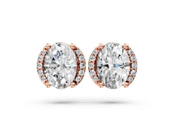 Oval Diamond Half Halo Stud Earrings Rose gold