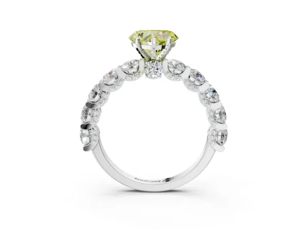Fancy Yellow Heart Cut Diamond Side Stone Engagement Ring with Four-Prong Setting Silver