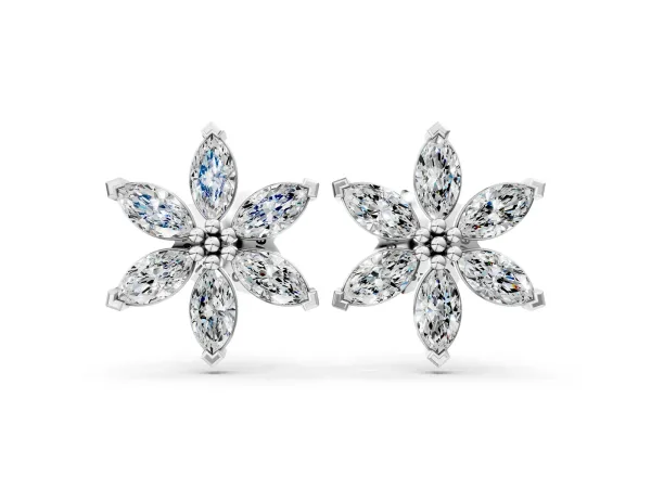 Marquise Diamond Sunflower Stud Earrings White gold