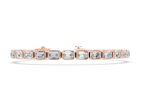 East-West Emerald Cut Diamond Tennis Bracelet with Bezel Setting Rose gold