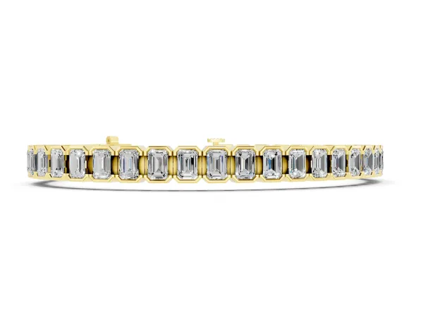 Emerald Cut Diamond Tennis Bracelet with Half Bezel Setting Yellow gold