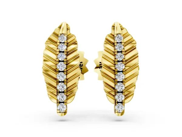 Round Diamond Leaf Stud Earrings Yellow gold
