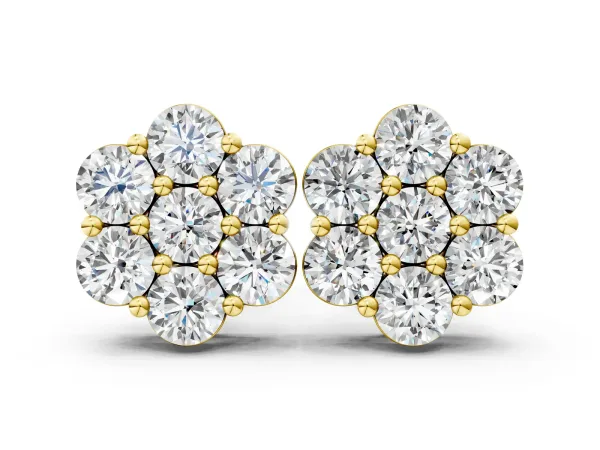 Cluster Round Diamond Stud Earrings with Prong Setting Yellow gold