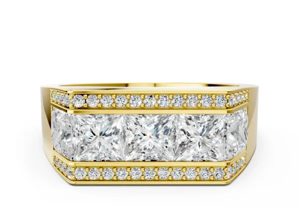 Princess and Round Diamond Channel Pavé Mens Band Yellow gold