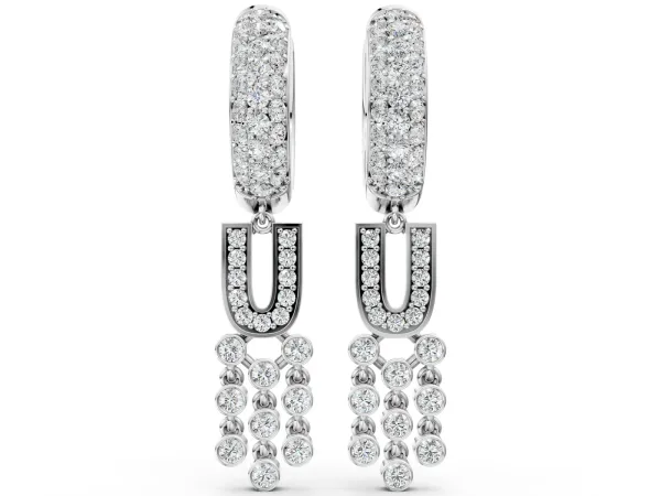 Round Diamond Initial U Huggie Hoop Earrings Platinum