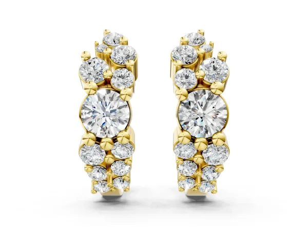 Round Diamond Hydrangea Bouquet Hoop Earrings with Diamond Accents Yellow gold