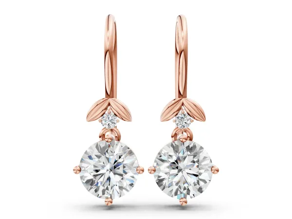 Round Diamond Water Lily Drop Earrings with Diamond Accents Rose gold