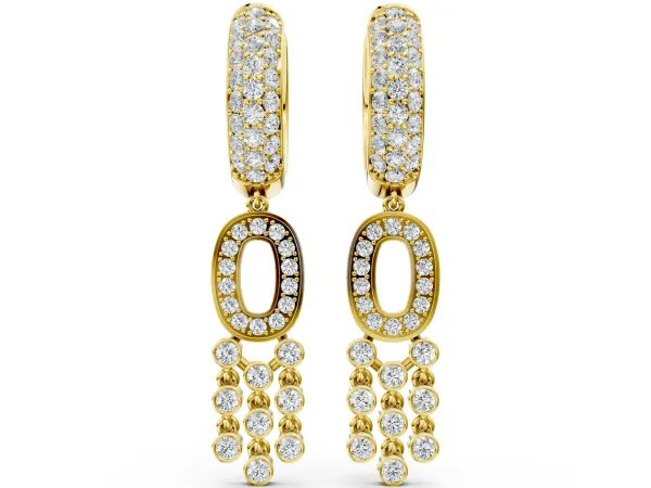 Round Diamond Initial O Huggie Hoop Earrings Yellow gold