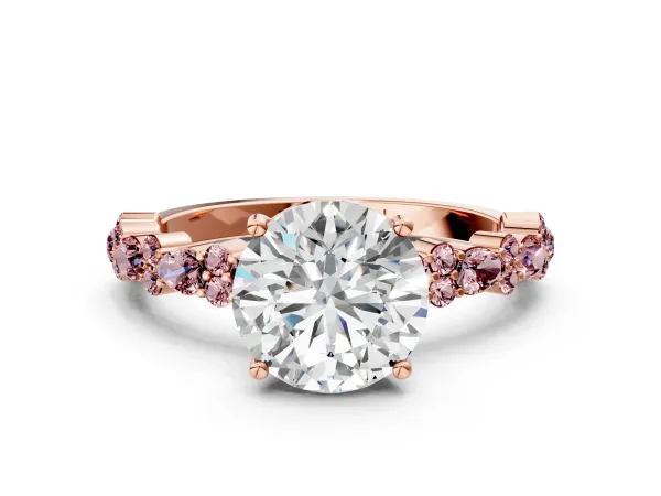 Round Cut Diamond Side Stone Solitaire Ring with Round Morganite and Four-Prong Setting Rose gold