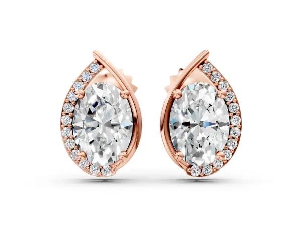 Oval Diamond Teardrop Framed Stud Earrings Rose gold