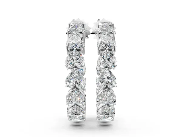 Heart Diamond Huggie Hoop Earrings Platinum