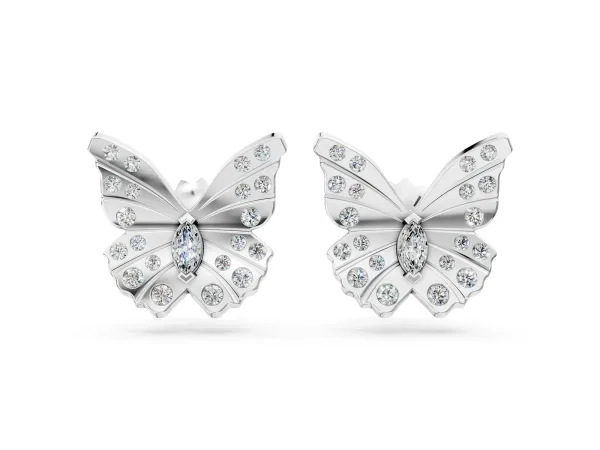Round and Marquise Diamond Flutter Butterfly Stud Earrings White gold