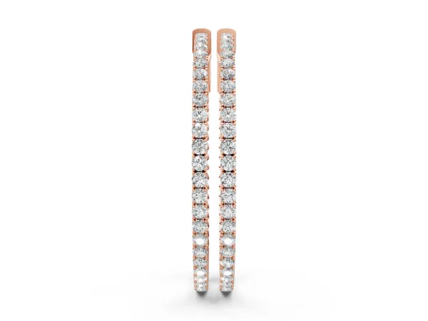 Round Cut Diamond Hoop Earrings with Pavé Setting and Prong Set Stones Rose gold