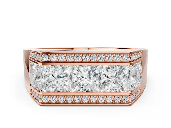 Princess and Round Diamond Channel Pavé Mens Band Rose gold
