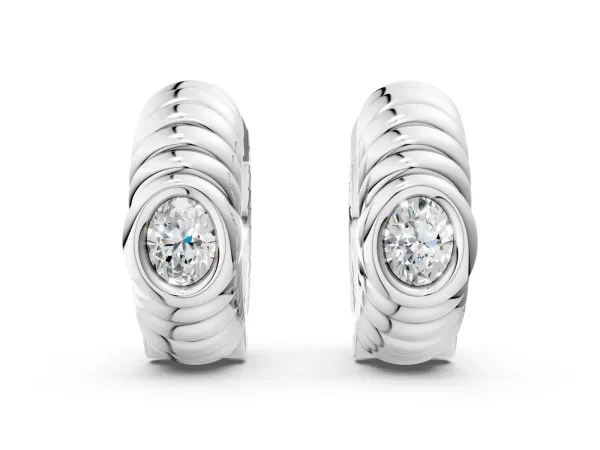 Oval Diamond Vera Hoop Earrings Silver
