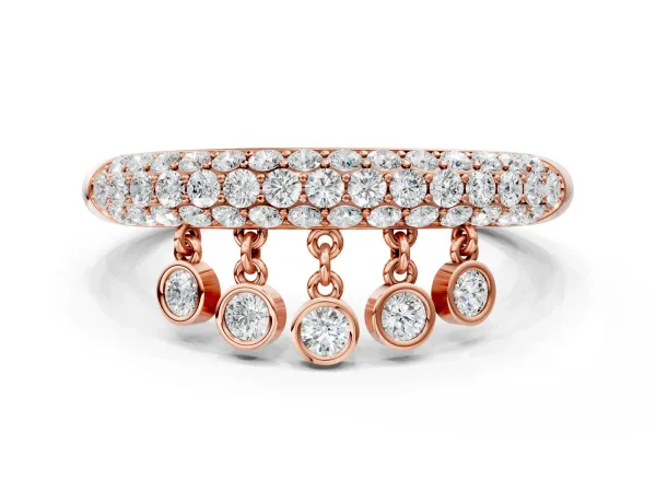 Round Diamond Dangle Promise Ring with Round Diamond Pavé Rose gold