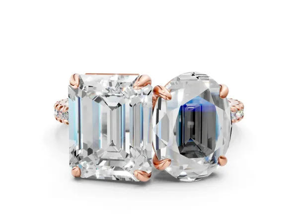 Oval and Radiant Toi Moi Ring with Prong Setting and Pave Band Rose gold