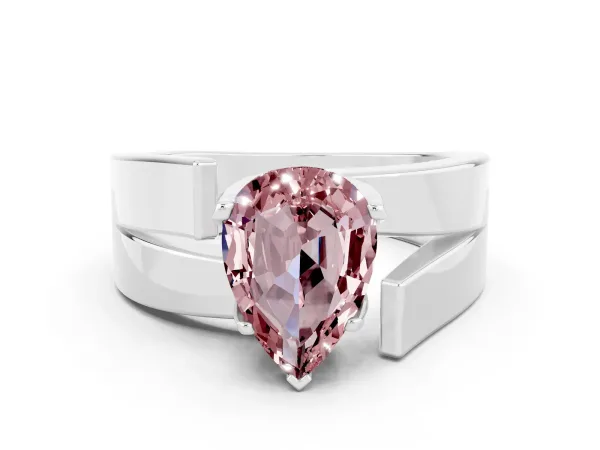 Modern Tension Set Pear Cut Morganite Solitaire Wide Band Ring Platinum
