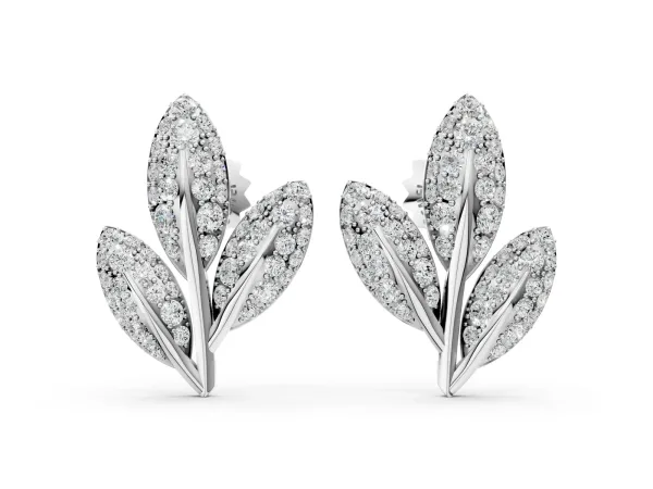 Round Diamond Pavé Olive Branch Stud Earrings Platinum