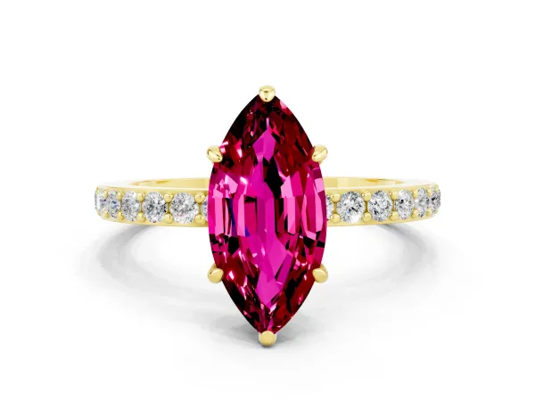 Marquise Cut Garnet Solitaire Engagement Ring with Pavé Band and Four-Prong Setting Yellow gold