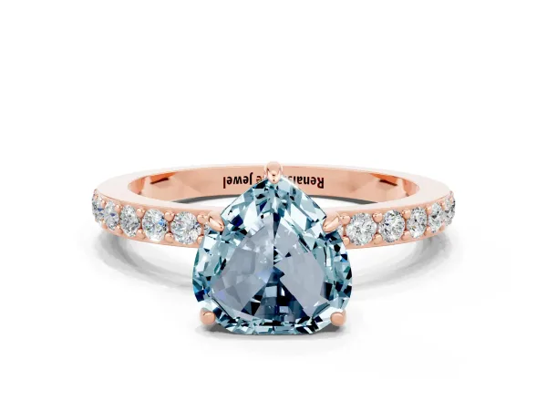 Heart Cut Aquamarine Solitaire Engagement Ring with Pavé Band and Four-Prong Setting Rose gold
