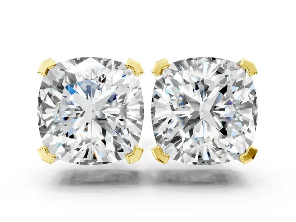 Cushion Cut Diamond Stud Earrings Yellow gold