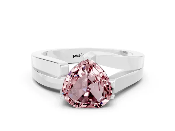 Modern Tension Set Heart Cut Morganite Solitaire Wide Band Ring Platinum