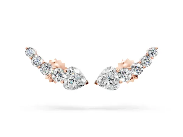 Round and Heart Diamond Petite Ear Climber Earrings Rose gold