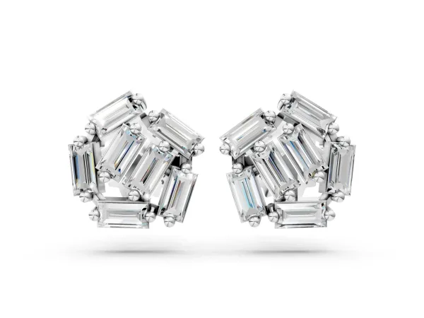 Baguette Diamond Cluster Stud Earrings Platinum