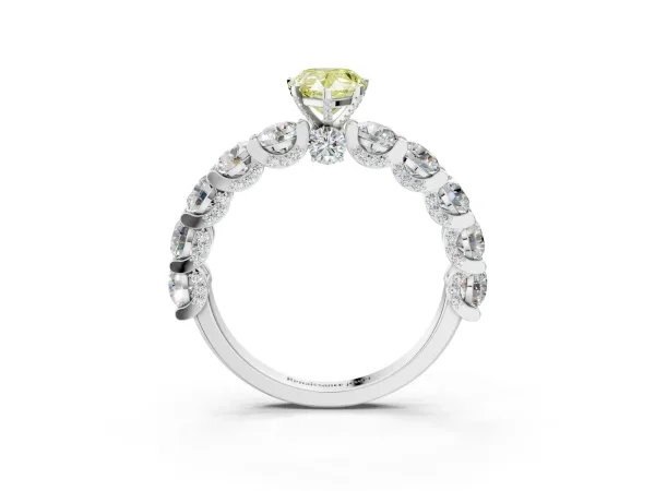Fancy Yellow Pear Cut Diamond Side Stone Engagement Ring with Four-Prong Setting Silver