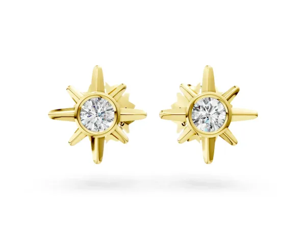 Round Diamond Sol Starburst Stud Earrings Yellow gold