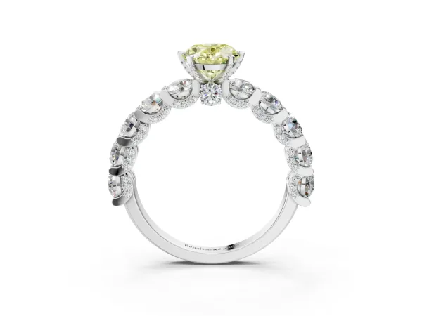 Fancy Yellow Oval Cut Diamond Side Stone Engagement Ring with Four-Prong Setting Silver