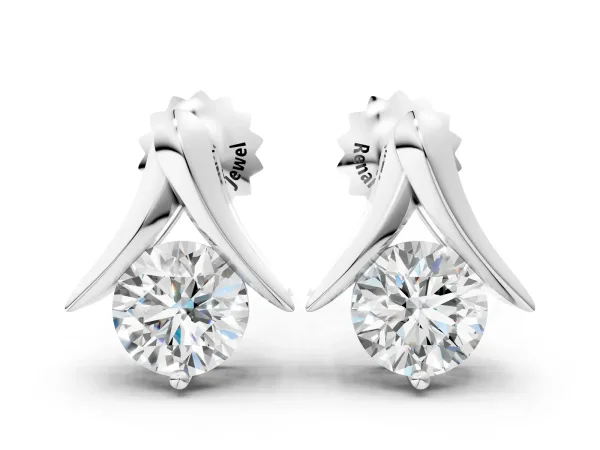 Round Diamond Inverted V Stud Earrings Platinum