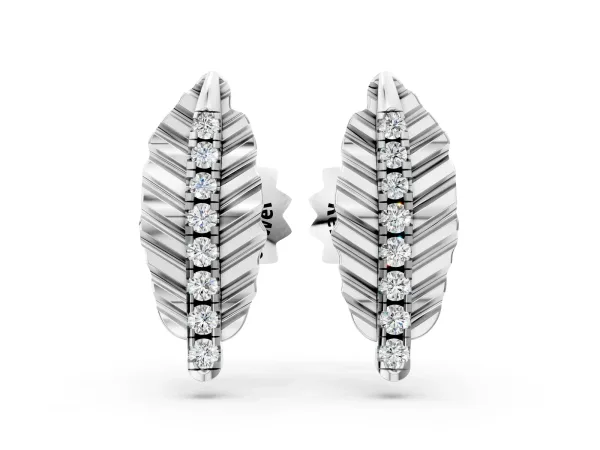 Round Diamond Leaf Stud Earrings Platinum