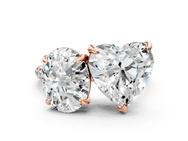 Oval and Heart Toi Moi Ring with Prong Setting and Pave Band Rose gold