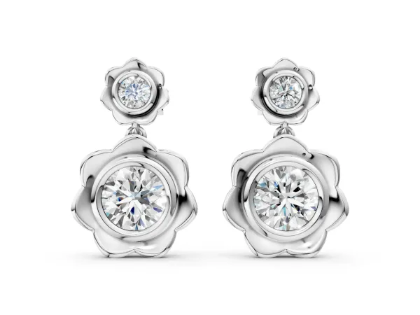 Round Diamond Flower Drop Earrings with Lab Diamond Accents Platinum