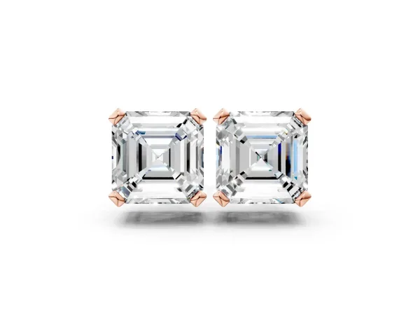 Asscher Cut Diamond Stud Earrings Rose gold