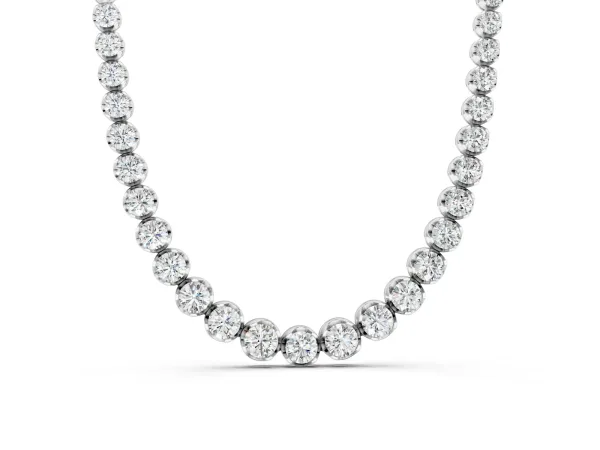 Round Diamond Tennis Necklace with Bezel Setting and Prong Setting Silver