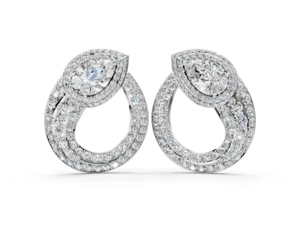 Pear Diamond Open Teardrop Stud Earrings Silver