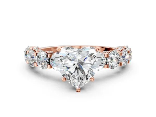 Heart Cut Diamond Side Stone Engagement Ring with Four-Prong Setting Rose gold