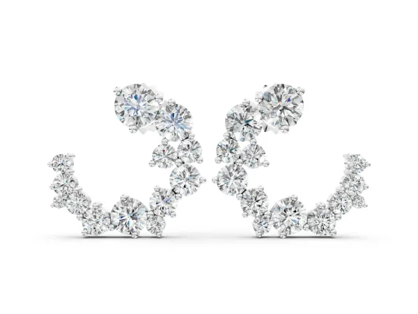 Round Diamond Hydrangea Bouquet Open Hoop Earrings Silver