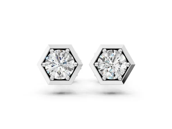 Round Diamond Bezel-Set Stud Earrings Platinum