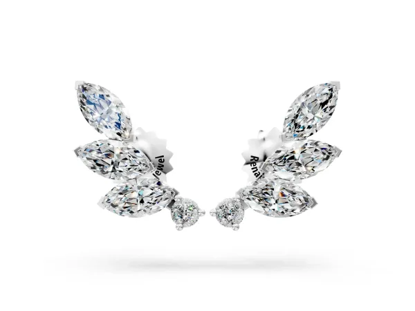 Marquise and Round Diamond Ivy Climber Earrings Platinum