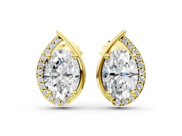 Oval Diamond Teardrop Framed Stud Earrings Yellow gold